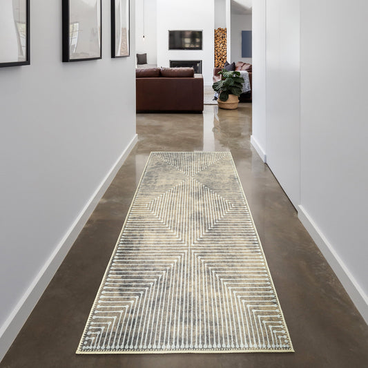 GLN Rugs Ephesus - Machine Washable Area Rug - 2'6in x7' Turkish Modern Rug Beige/Gray