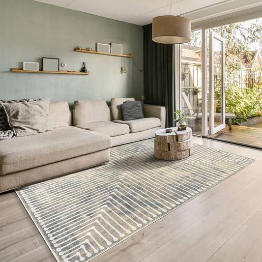 GLN Rugs Ephesus - Machine Washable Area Rug - 4'x6' Turkish Modern Rug Beige/Gray