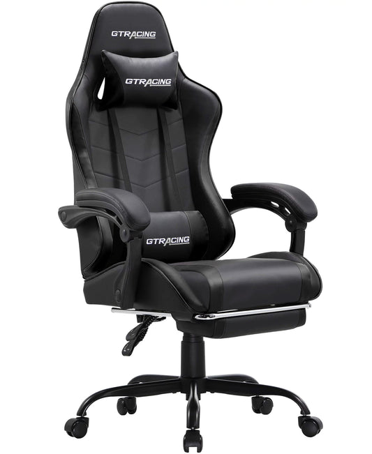 GTRACING GTWD-200 Ergonomic Gaming Chair with Adjustable Pillows and Footrest for Ultimate Comfort, Black
