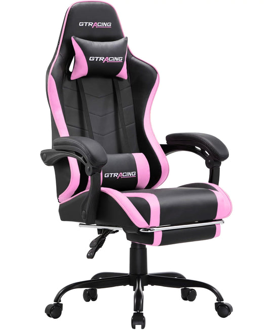 GTRACING GTWD-200 Ergonomic Gaming Chair with Adjustable Pillows and Footrest for Ultimate Comfort, Pink