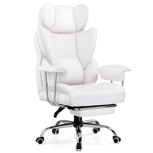 GTRACING Gaming Chair Ergonomic Executive Cozy PU Leather Office Chair with Footrest, White
