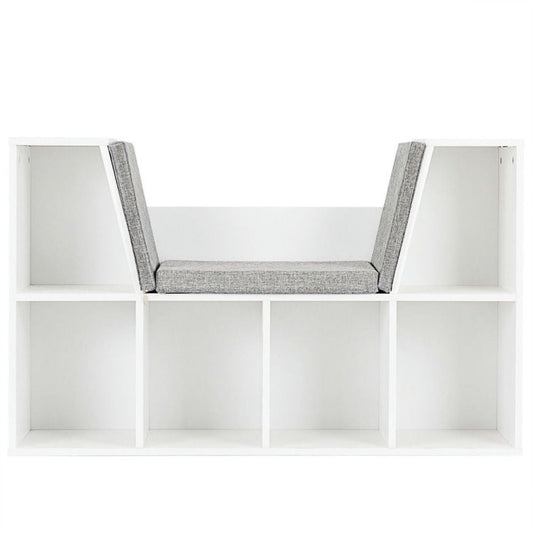 GVN 6-Cubby Kid Storage Bookcase Cushioned Reading Nook-White, Toy Organizers and Storage for Kids, Boys, Girls, Nursery