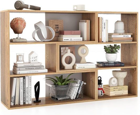 Giantex 6-Cube Bookcase, 3-Tier Wooden Bookshelf with Anti-Tipping Kits, Modern Freestanding Wood Book Shelf, Open Cube Storage Organizer for Kids Room