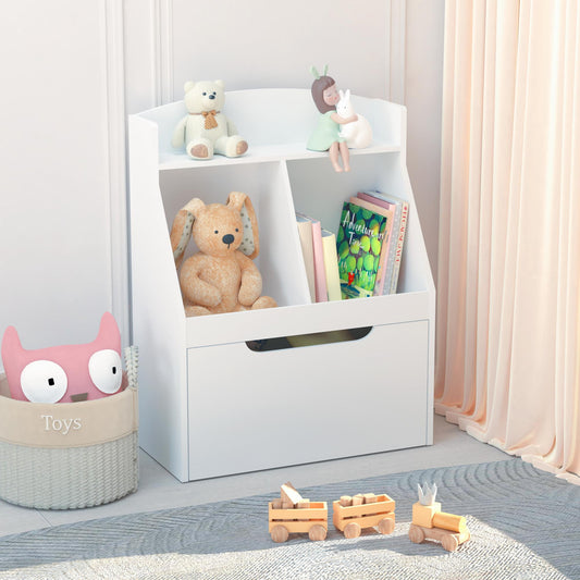 Glavbiku Kids Bookshelf with 1 Drawer and Wheels,Wooden Bookcase,Toy Organizer for Playroom,White