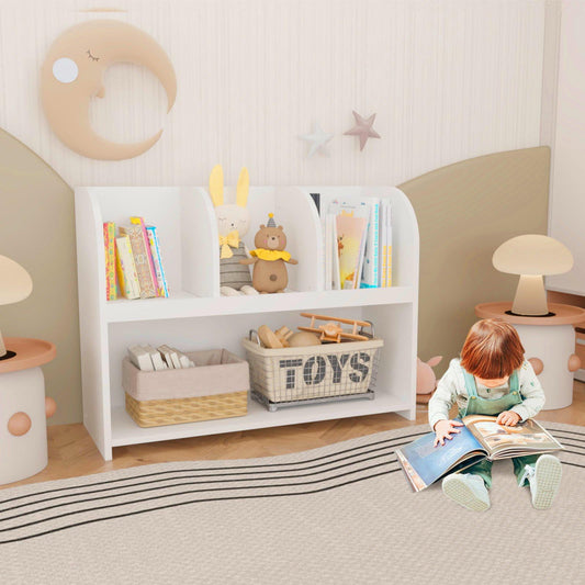 Glavbiku Kids 2 Shelves Bookcase with 4 Compartments,Wood Toy Organizer for Playroom,Nursery,White
