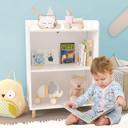Glavbiku Kids Wood 3-Tier Bookcase, Child Toy Storage Cabinet Organizer for Playroom,Nursery,White