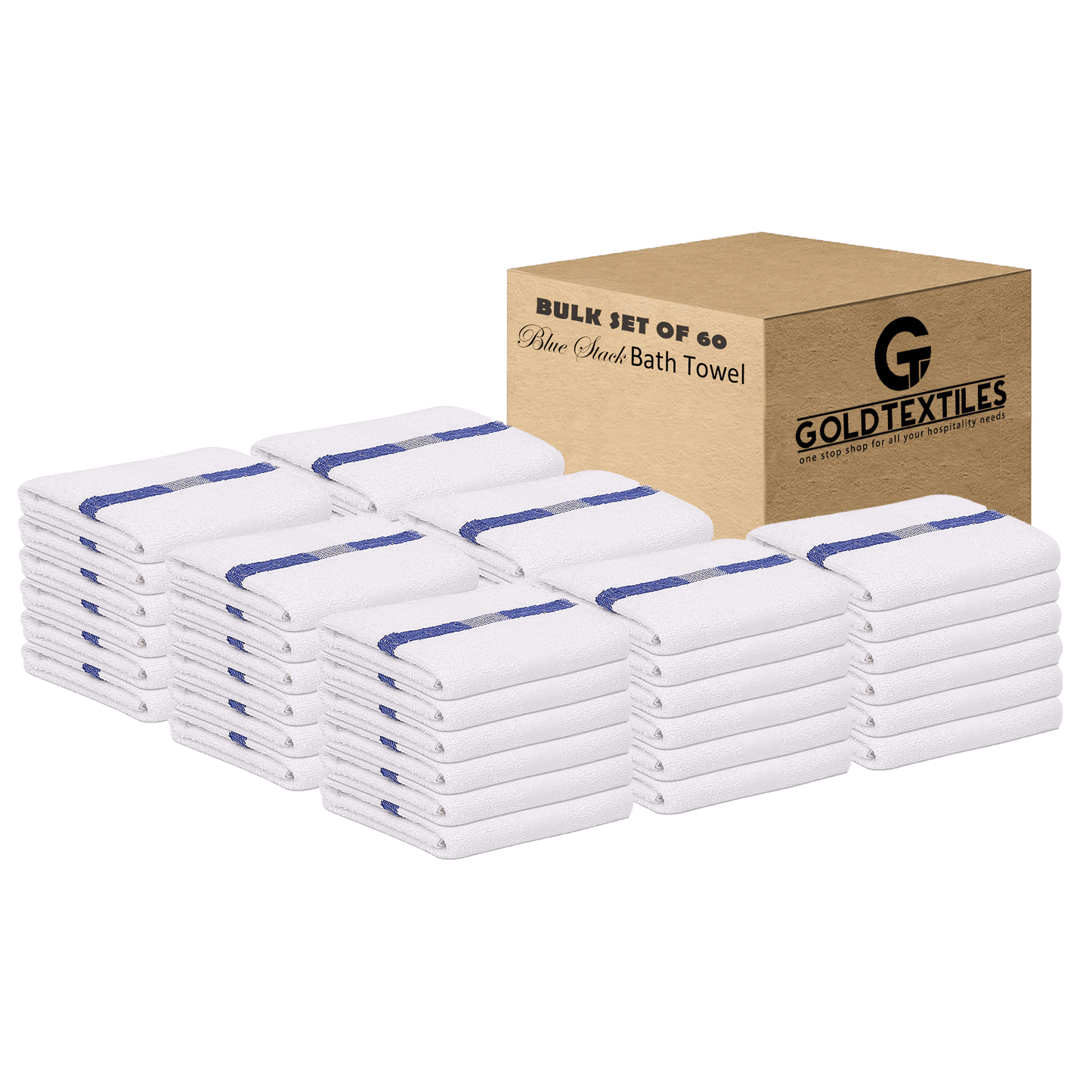 Gold Textile Blue Center Stripe 60 Pack 22 x 44 inches Economy Bath Towels Cotton Blend Easy care