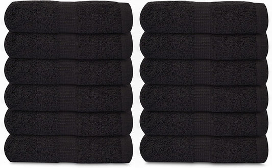 Gold Textiles 100% Cotton Washcloth - 120 Pack | 13x13 inches | Black - Ultra Soft, Highly Absorbent