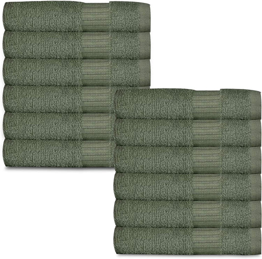 Gold Textiles 100% Cotton Washcloth 120 Pack 13x13 inches Sage Green Ultra Soft, Highly Absorbent