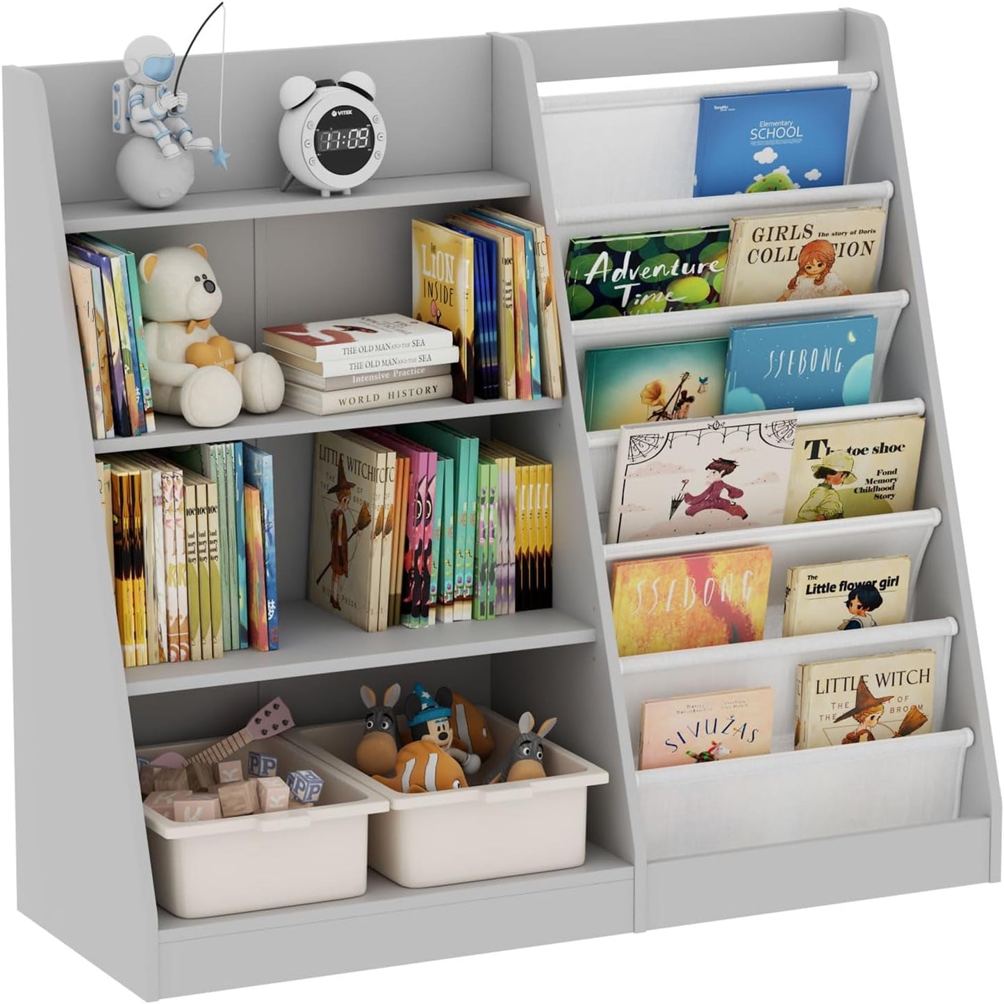 Gray Kids Bookshelf for Nursery Toddler Baby Sling Book Rack Adjustable Shelf Children Bookcase for Classroom Playroom Bedroom D¨¦cor Toy Magazine Book Storage Organizer 4 Tier Boy Girl's Gift