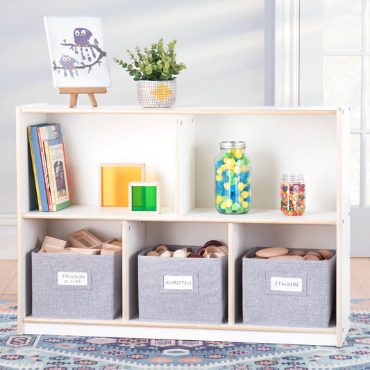 Guidecraft EdQ 2-Shelf 5-Compartment Storage 30in - White: Kids' Wooden Shelving for Books and Toys - Classroom Educational Furniture