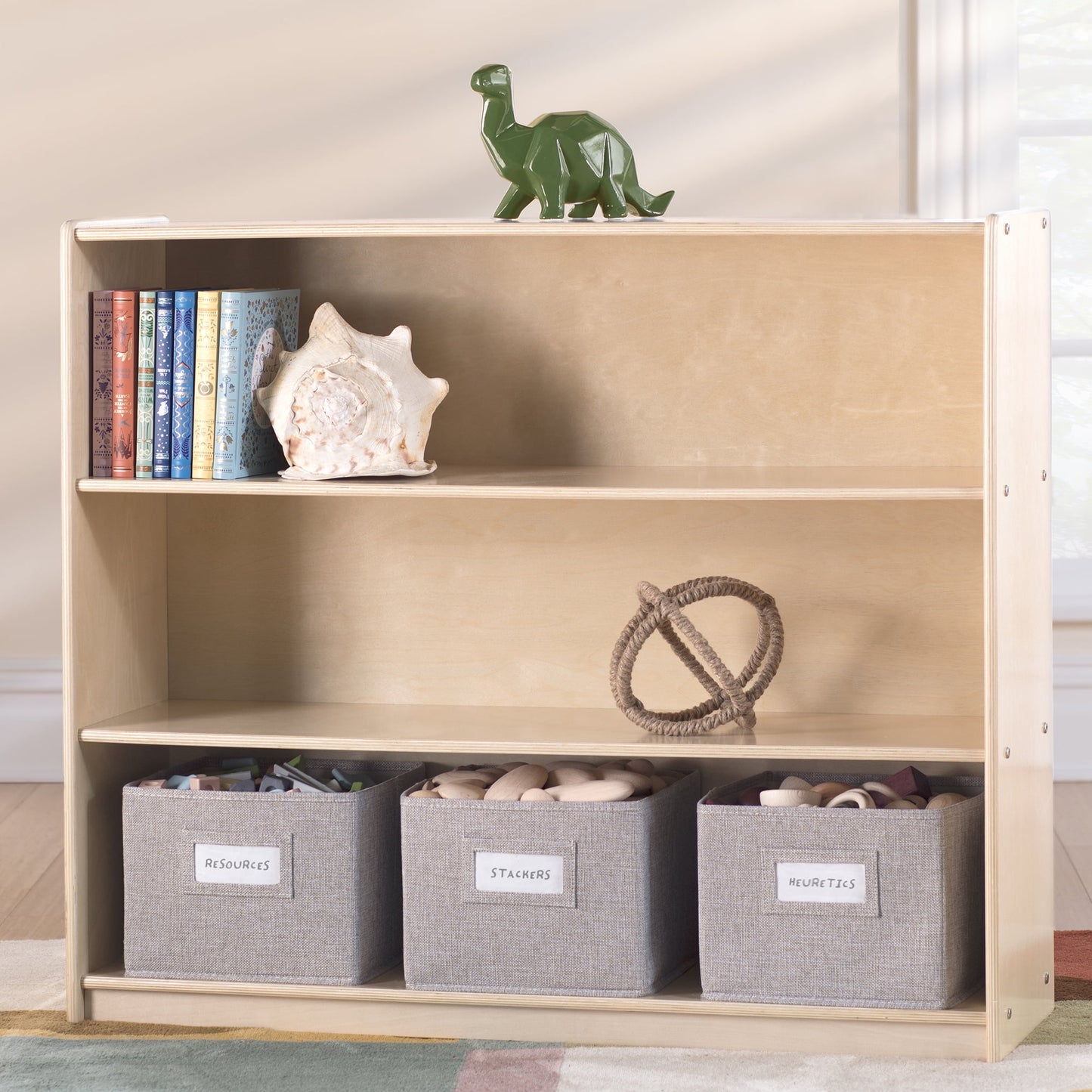 Guidecraft EdQ 3-Shelf Open Storage 36in - Natural: Children's Wooden Home and Classroom Toy and Book Organizer with Shelves and Bins