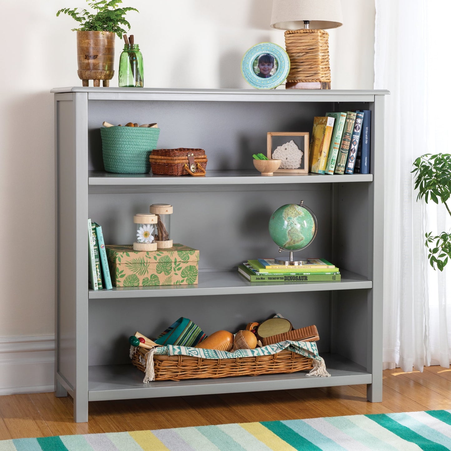Guidecraft Kids' Deluxe Taiga 3 Shelf Bookshelf - Gray: Children's Sturdy Wooden Bedroom Bookcase, Toy Organizer and Storage Shelves