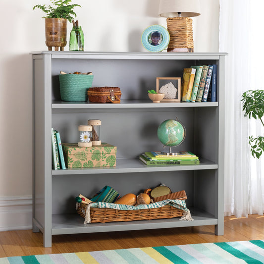 Guidecraft Kids' Deluxe Taiga 3 Shelf Bookshelf - Gray: Children's Sturdy Wooden Bedroom Bookcase, Toy Organizer and Storage Shelves