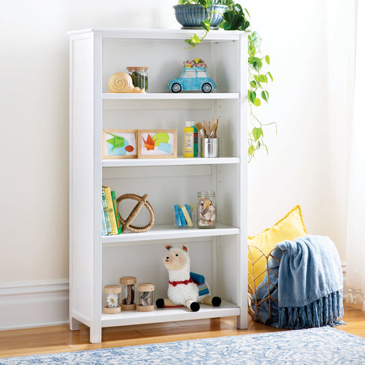 Guidecraft Kids' Taiga Deluxe 4 Shelf Bookshelf - White: Children's Bedroom Bookshelf for Book and Toy Storage, Adjustable Shelving