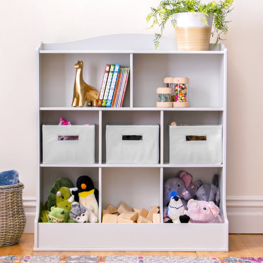 Guidecraft Kids' Toy Storage Organizer - Gray: Children's Wooden Playroom Bookshelf, Clothing and Toy Organizer with Storage Bins