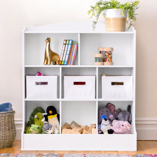 Guidecraft Kids' Toy Storage Organizer - White: Children's Wooden Bedroom Cubby Bookshelf, Open Toy Chest, Playroom Storage Shelf