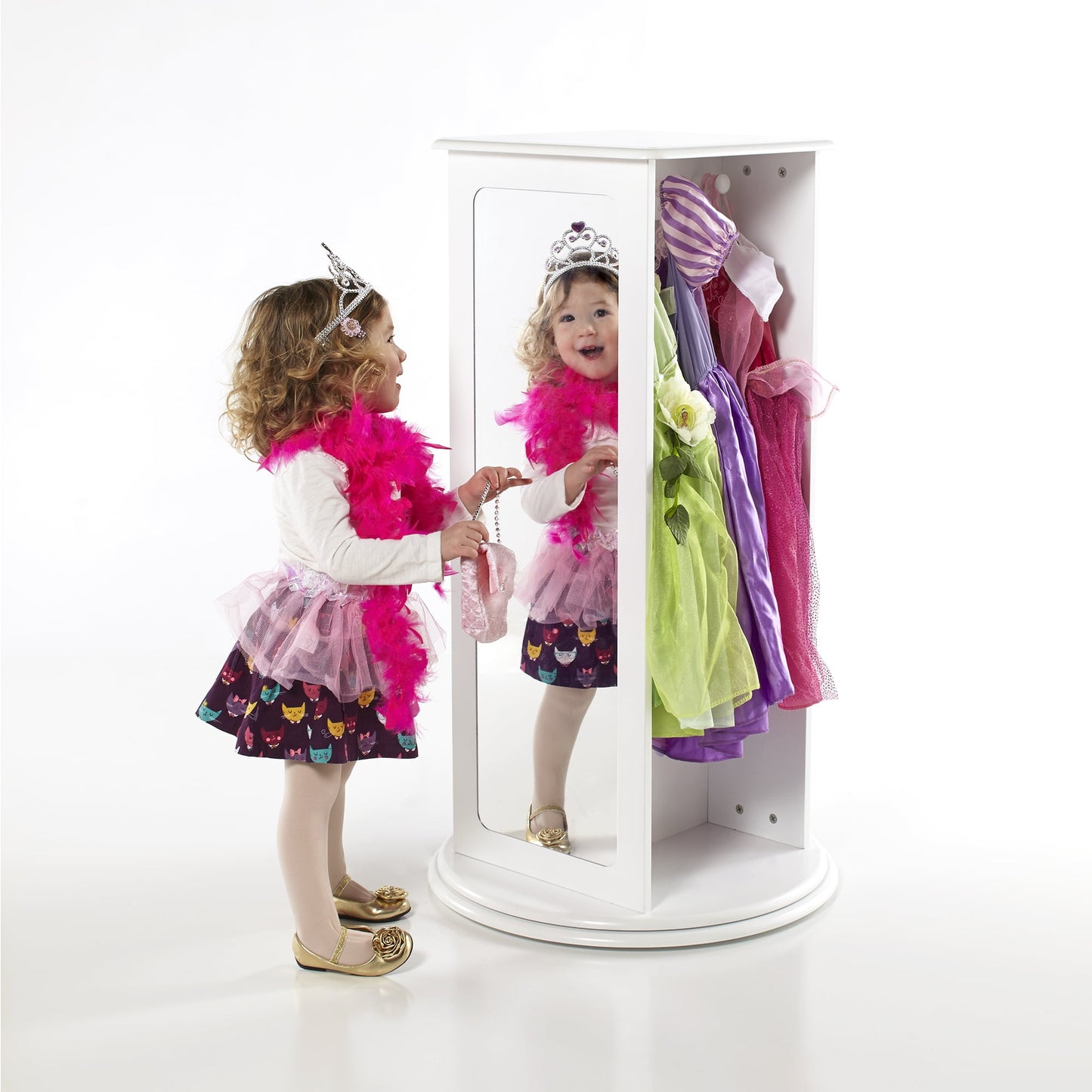Guidecraft Rotating Dress Up Storage Center - White: Wooden Wardrobe, Pretend Play Costume and Kids' Clothing Organizer with Mirrors