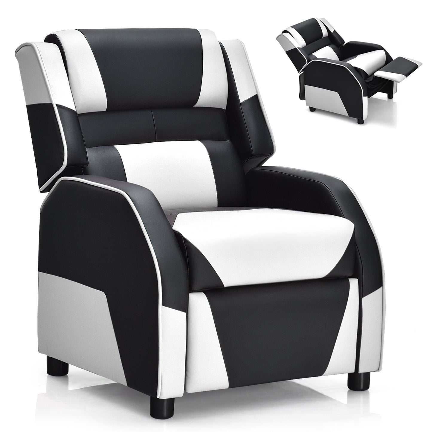 Gymax Gaming Recliner Sofa PU Leather Armchair for Kids Youth w/ Footrest White