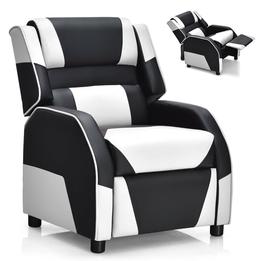 Gymax Gaming Recliner Sofa PU Leather Armchair for Kids Youth w/ Footrest White