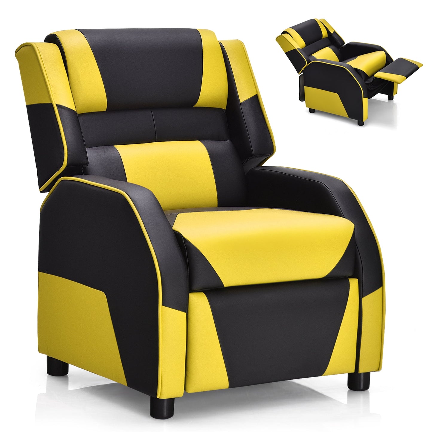Gymax Gaming Recliner Sofa PU Leather Armchair for Kids Youth w/ Footrest Yellow