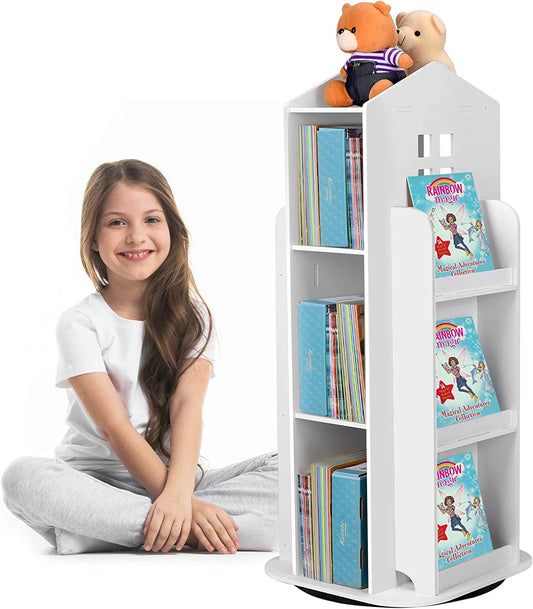 HAICHI 360¡ã Rotating Children's Bookshelf,Cartoon Books Rack Floor Simple Child Book Shelf for Home Bookcases Furniture