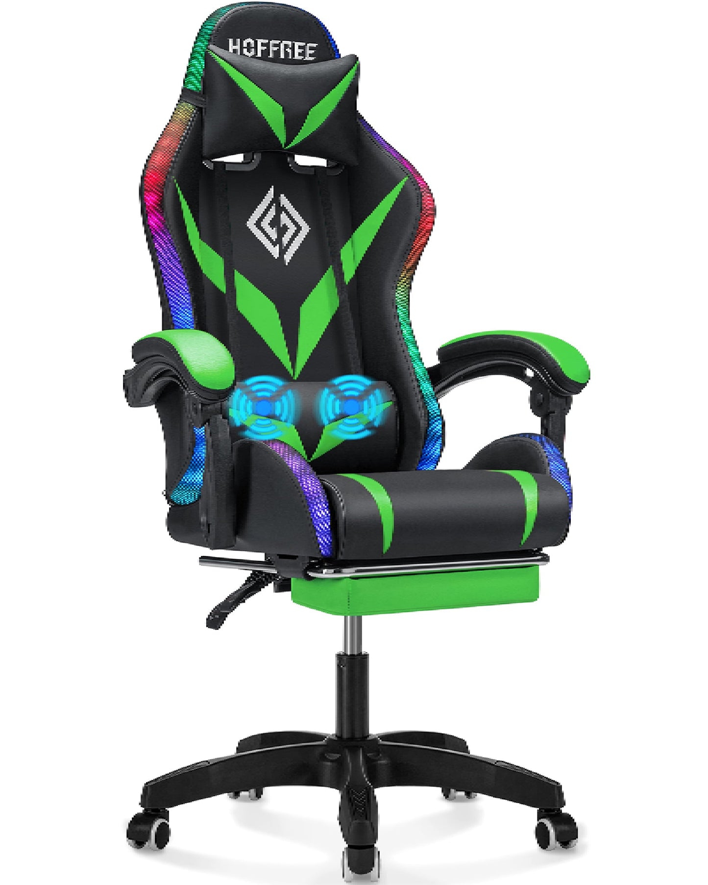 HOFFREE Gaming Chair with Massage and LED RGB Lights Ergonomic Computer Chair with Footrest High Back Video Game Chair with Adjustable Lumbar Support Linkage Armrest for Home Office