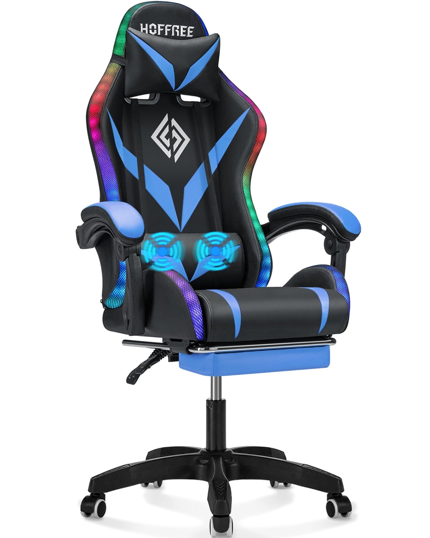 HOFFREE Gaming Chair with Massage and LED RGB Lights Ergonomic Computer Chair with Footrest High Back Video Game Chair with Adjustable Lumbar Support Linkage Armrest for Home Office