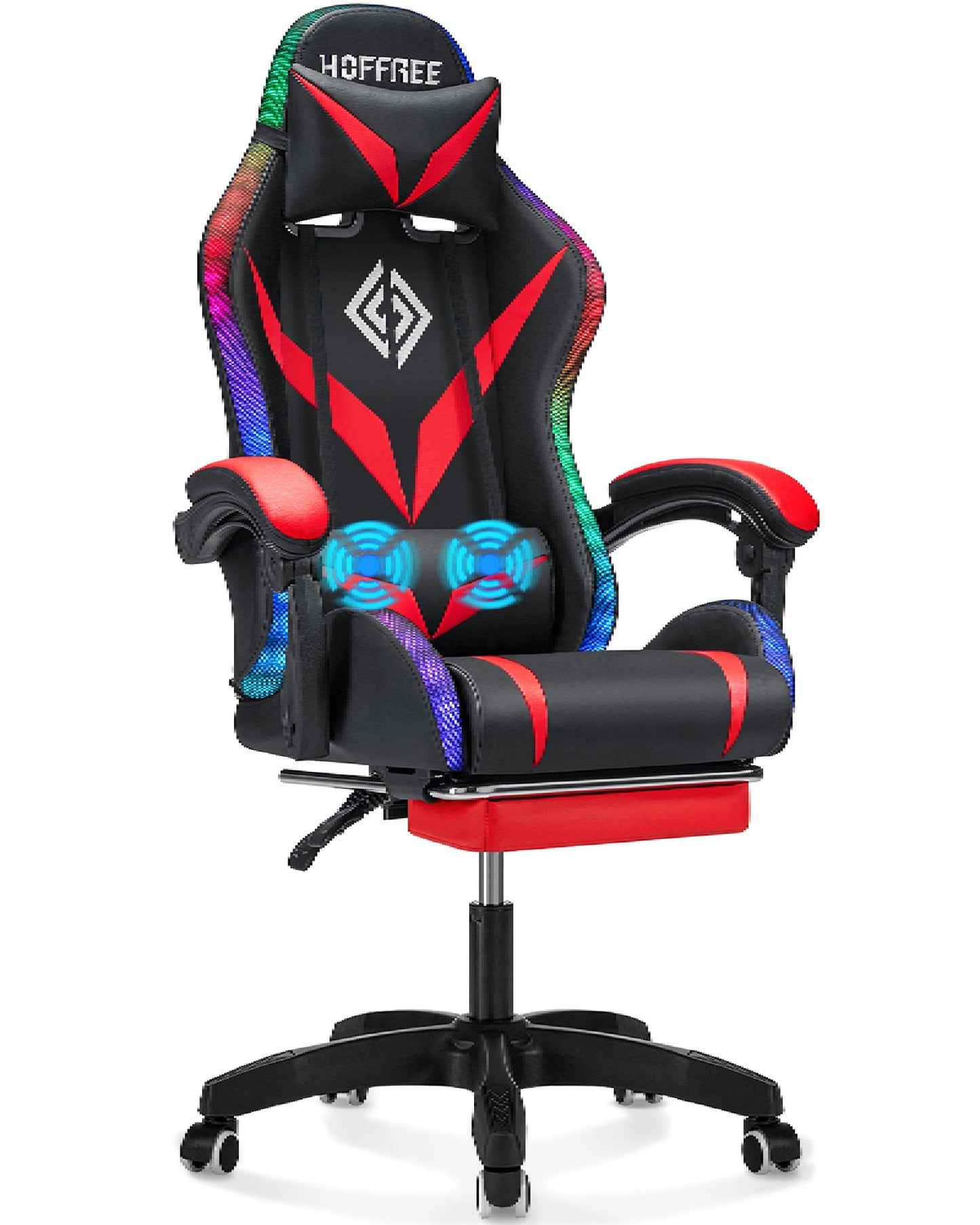 HOFFREE Gaming Chair with Massage and LED RGB Lights Ergonomic Computer Chair with Footrest High Back Video Game Chair with Adjustable Lumbar Support Linkage Armrest for Home Office