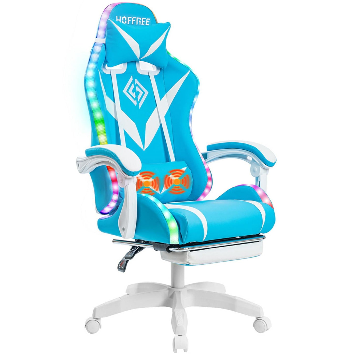 HOFFREE Gaming Chair with Massage and LED RGB Lights Ergonomic Computer Chair with Footrest High Back Video Game Chair with Adjustable Lumbar Support Linkage Armrest for Home Office