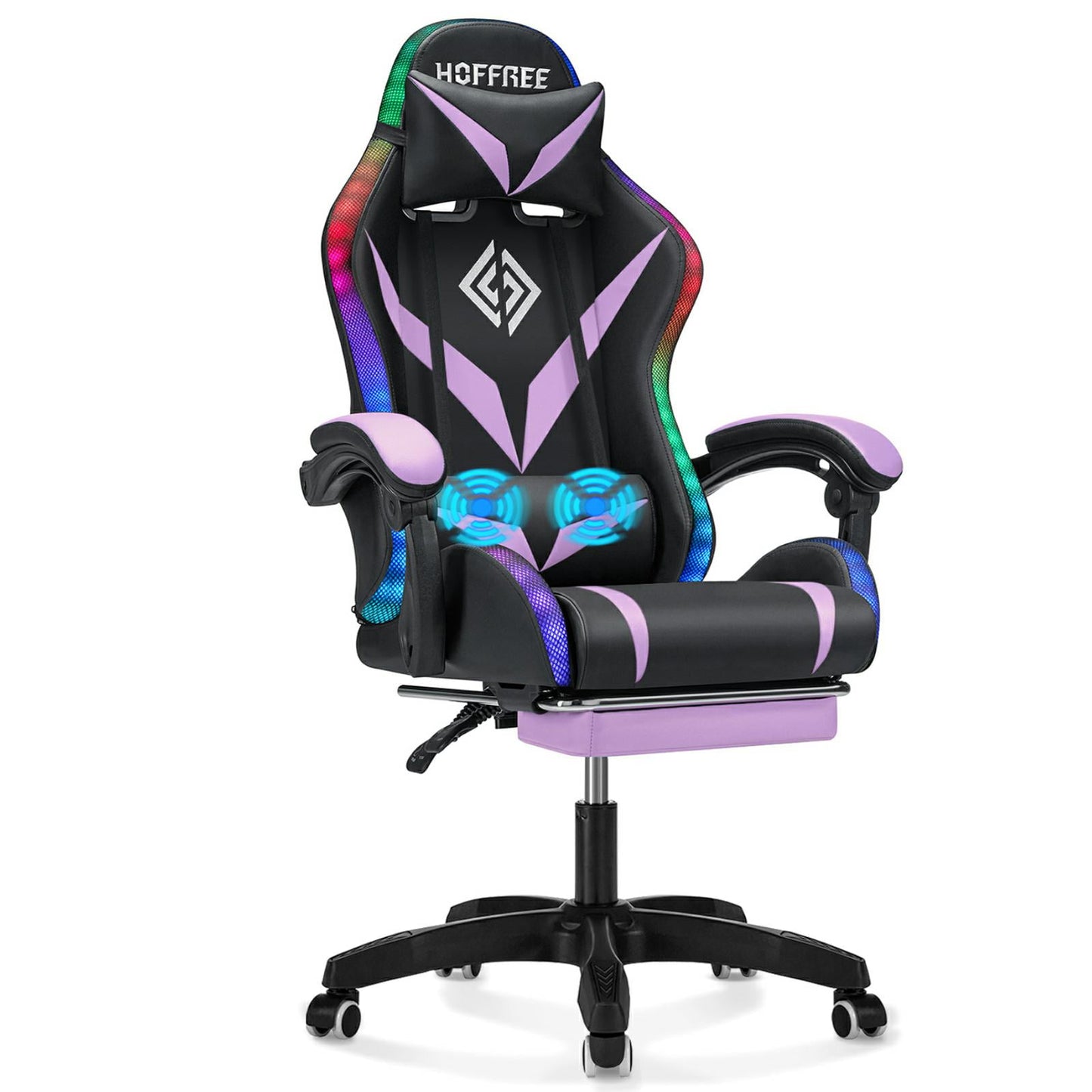 HOFFREE Gaming Chair with Massage and LED RGB Lights Ergonomic Computer Chair with Footrest High Back Video Game Chair with Adjustable Lumbar Support Linkage Armrest for Home Office