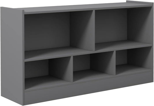 HOMEZY Wooden Montessori Shelf for Kids, 5-Section Storage Cabinet, 2-Tier Open Kids Bookshelf, Toy Storage Organizer for Playroom, Classroom, Grey