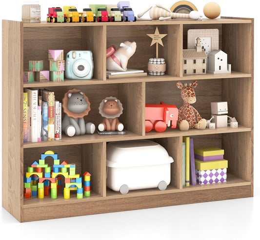 HONEY JOY Kids Toy Storage Organizer, 8-Section Storage Daycare Shelf for Preschool, Children 3-Tier Open Wooden Display Book Shelf Organizer for Classroom, Playroom & Nursery, Kindergarten(Natural)