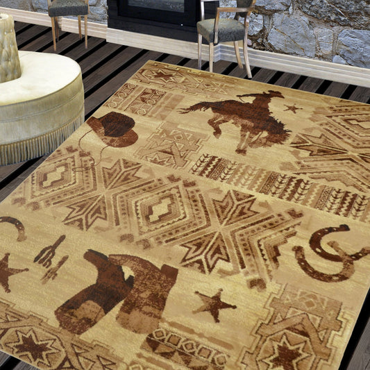 Handcraft Rugs Cabin Rug Lodge, Cabin Nature and Animals Area Rug Modern Nature Pattern Cabin Area Rug Abstract,Beige/Green-Deer in Wilderness 5x7 feet