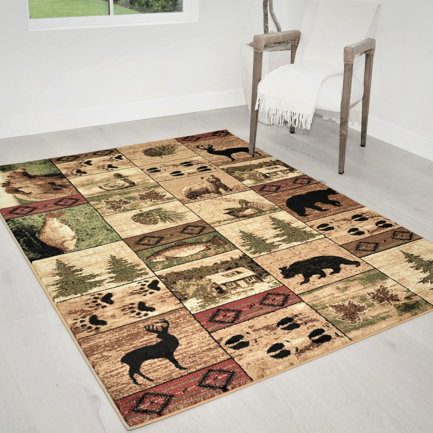 Handcraft Rugs Cabin Rug Lodge, Cabin Nature and Animals Area Rug Modern Nature Pattern Cabin Area Rug Abstract, Chocolate/Beige-Eagle on Mountain Top 8x10 feet