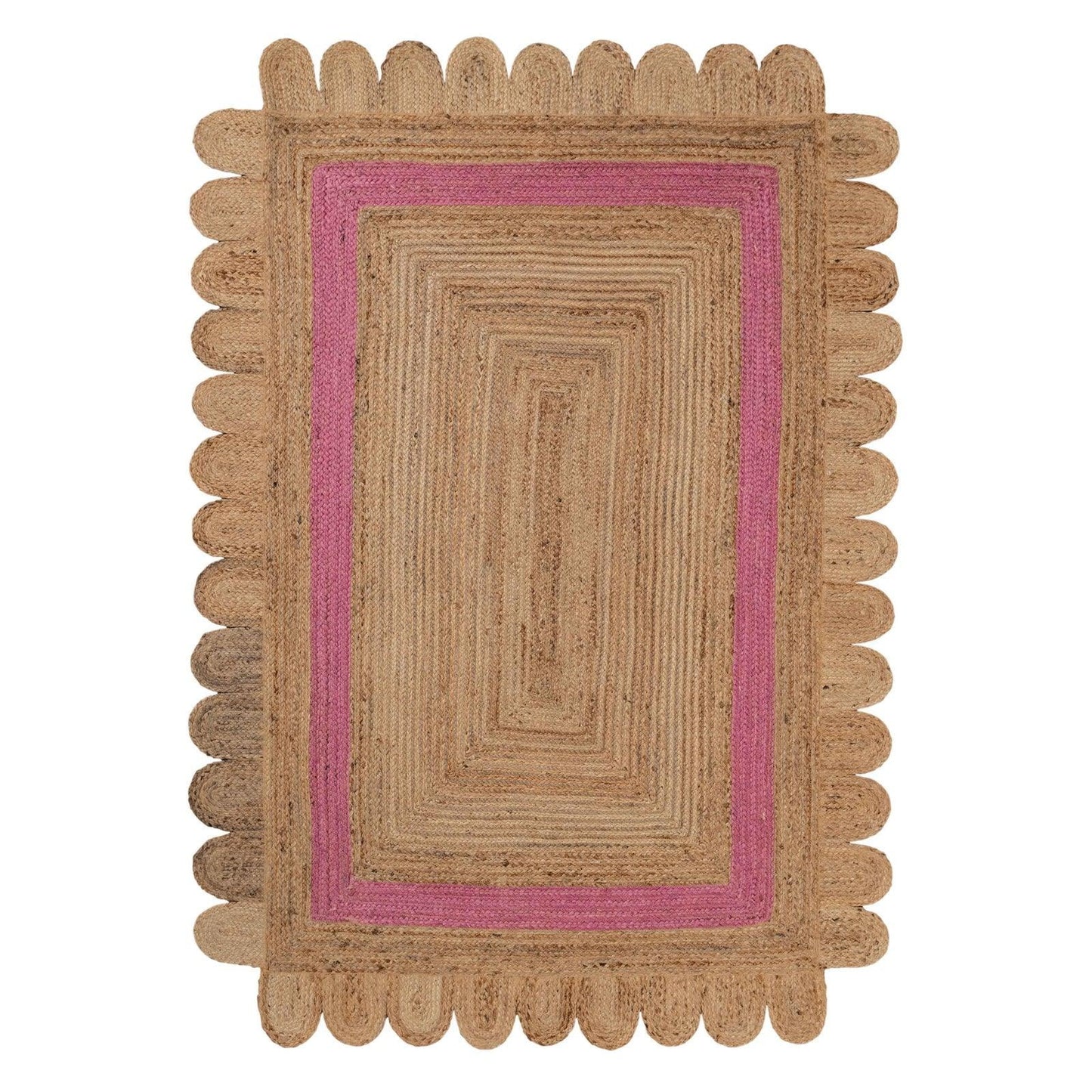 Handmade Pink Scalloped Border Jute Area Rug