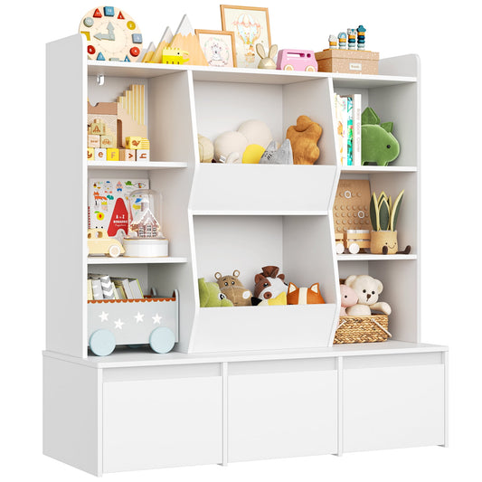 Hiphuta Kid's Toy Storage Organizer, Wood Kids Bookshelf of 8 Cubes & 3 Removable Drawers, White