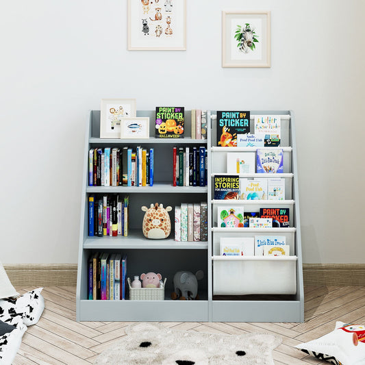 Hironpal 4-Tier Children's Bookshelf with Small Wood Bookcase and Room Shelves, Gray
