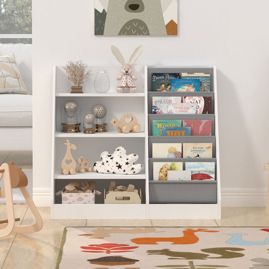 Hironpal Kids Bookshelf, 4 Tier Storage Book Rack and Five Layer Sling Bookshelf for Playroom,White