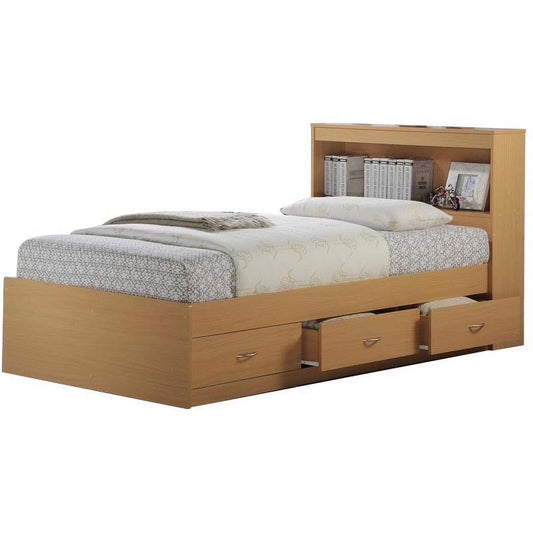 Hodedah Twin-Size Captain Bed with 3-Drawers and Headboard in Beech