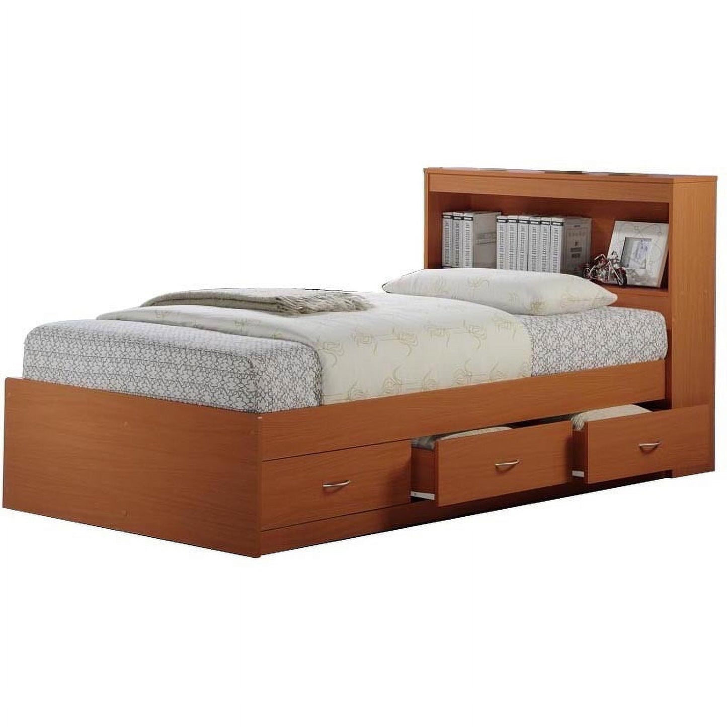 Hodedah Twin-Size Captain Bed with 3-Drawers and Headboard in Cherry