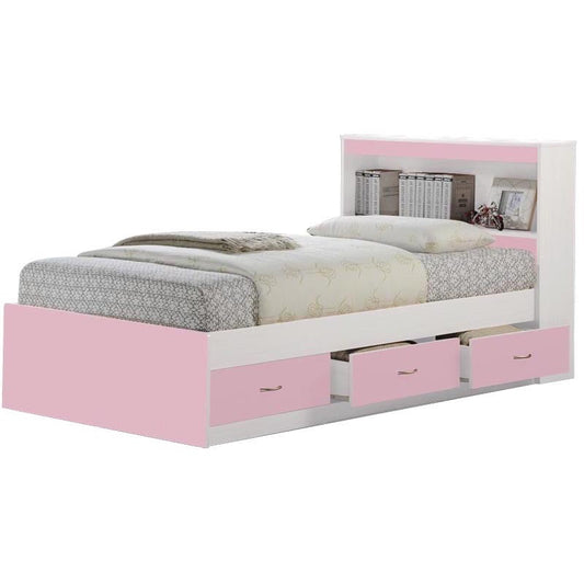 Hodedah Twin-Size Captain Bed with 3-Drawers and Headboard in Pink