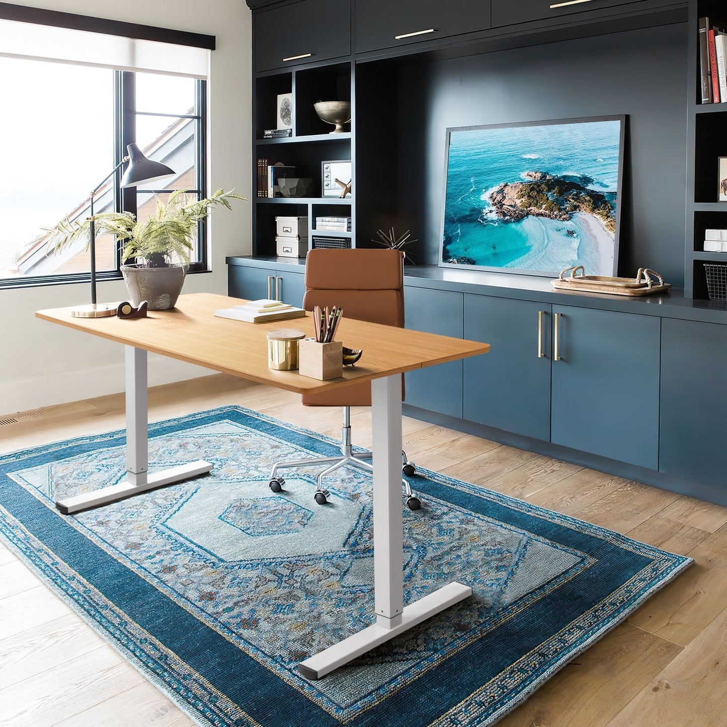 Homall 48in ¡Á 24in Electric Height Adjustable Standing Desk Home Office Computer Desk Memory Preset with T-Shaped Metal Bracket, White&Wood