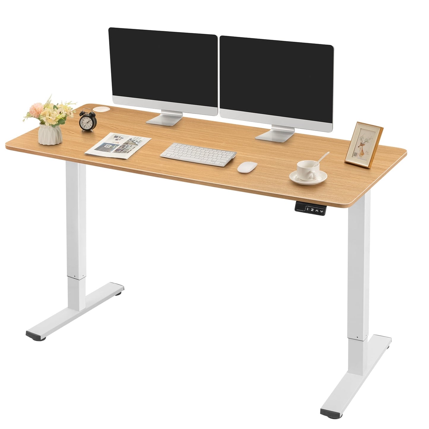 Homall Electric Height Adjustable & Power-Lift Standing Desk, 55x24 in, Home Office, White&Wood