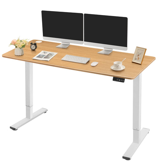 Homall Electric Height Adjustable & Power-Lift Standing Desk, 55x24 in, Home Office, White&Wood