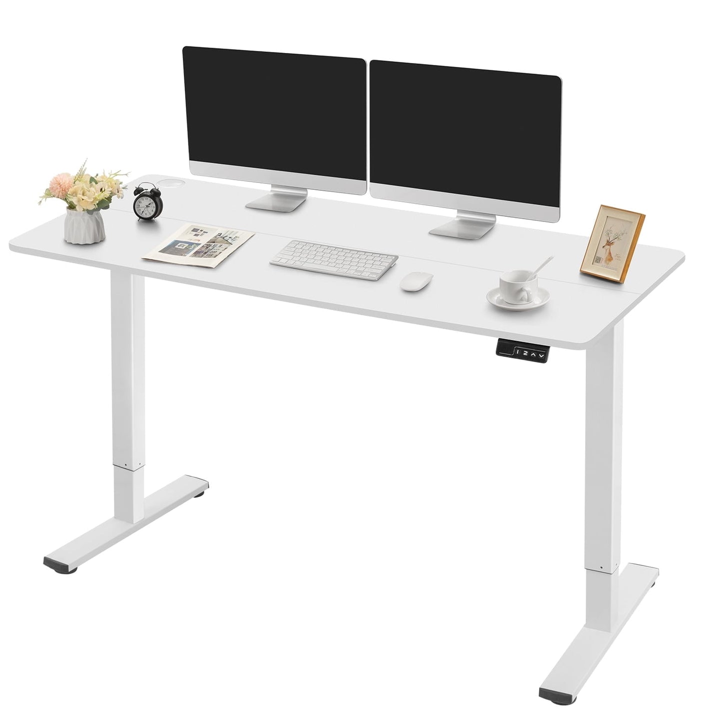 Homall 55in ¡Á 24in Electric Height Adjustable Standing Desk Home Office Computer Desk Memory Preset with T-Shaped Metal Bracket, White