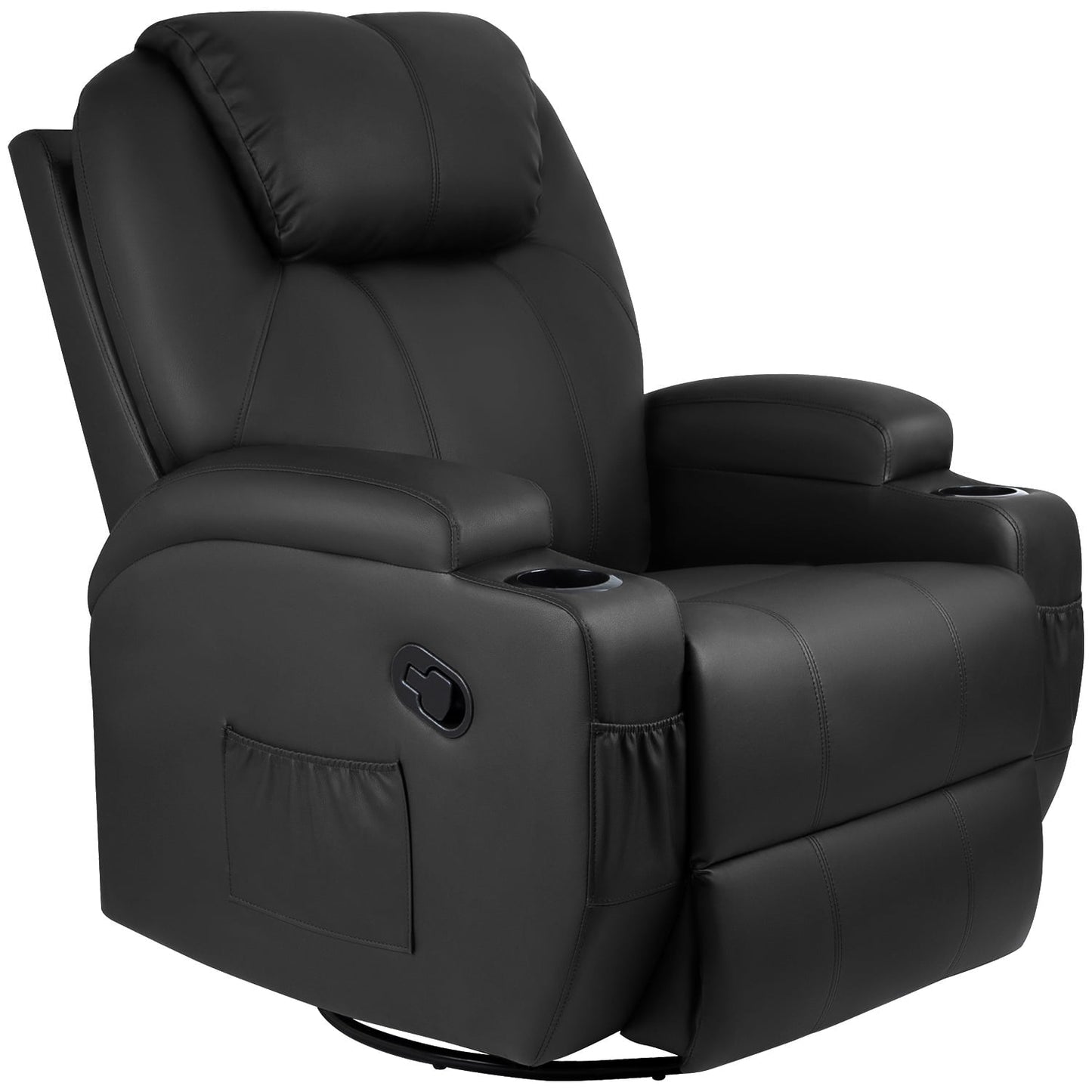 Homall Heated Swivel Rocking Recliner Chair Massage PU Leather 360 Swivel Rocker Recliner Living Room Chair Home Theater Seating Heated,Pu Leather Black