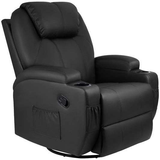 Homall Heated Swivel Rocking Recliner Chair Massage PU Leather 360 Swivel Rocker Recliner Living Room Chair Home Theater Seating Heated,Pu Leather Black