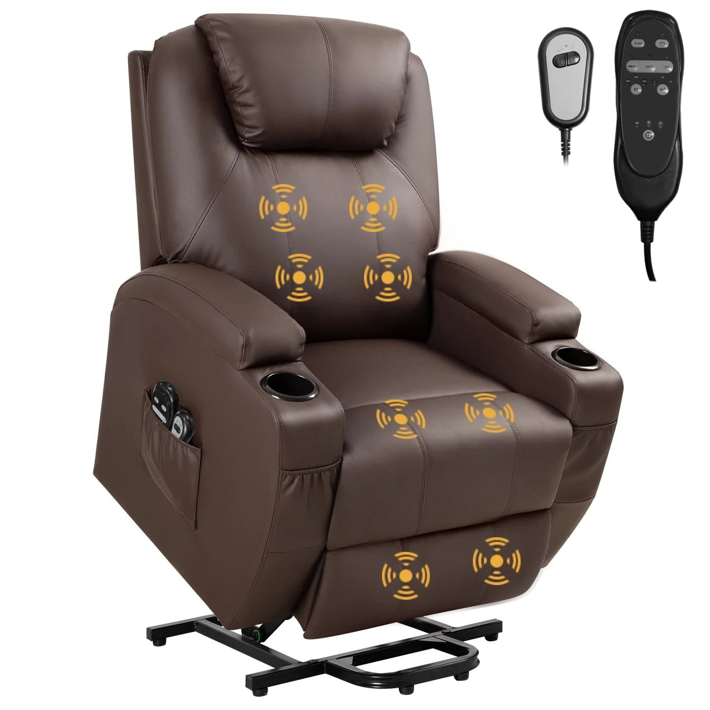 Homall Power Lift Chair PU Leather with Massage, Heat and Reclining, Ideal for Seniors, Brown