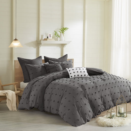 Home Essence Apartment Cotton Jacquard Charcoal 7-Piece Comforter Set, King/Cal King